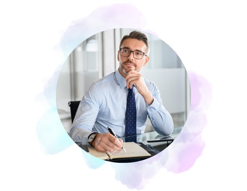 Watercolour Circle Thoughtful Businessman